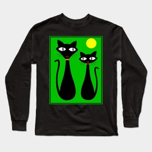 Cat Couple Abstract Whimsical Surreal Print Long Sleeve T-Shirt